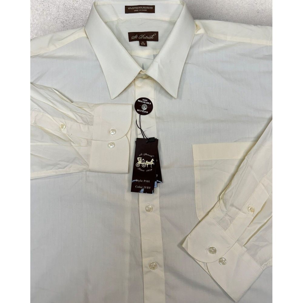 NWT St. Patrick Brand Men's Long Sleeve‎ Button Up Shirt Ivory Size 20 34-35